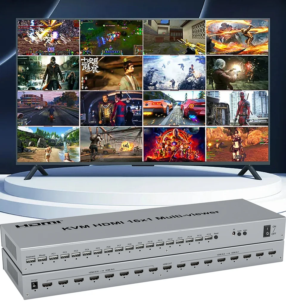 Фото 1080P USB KVM 16x1 HDMI Поддержка мыши Клавиатура бесшовный переключатель 16 Way Multiviewer разделитель экрана на 1 ТВ монитор №3