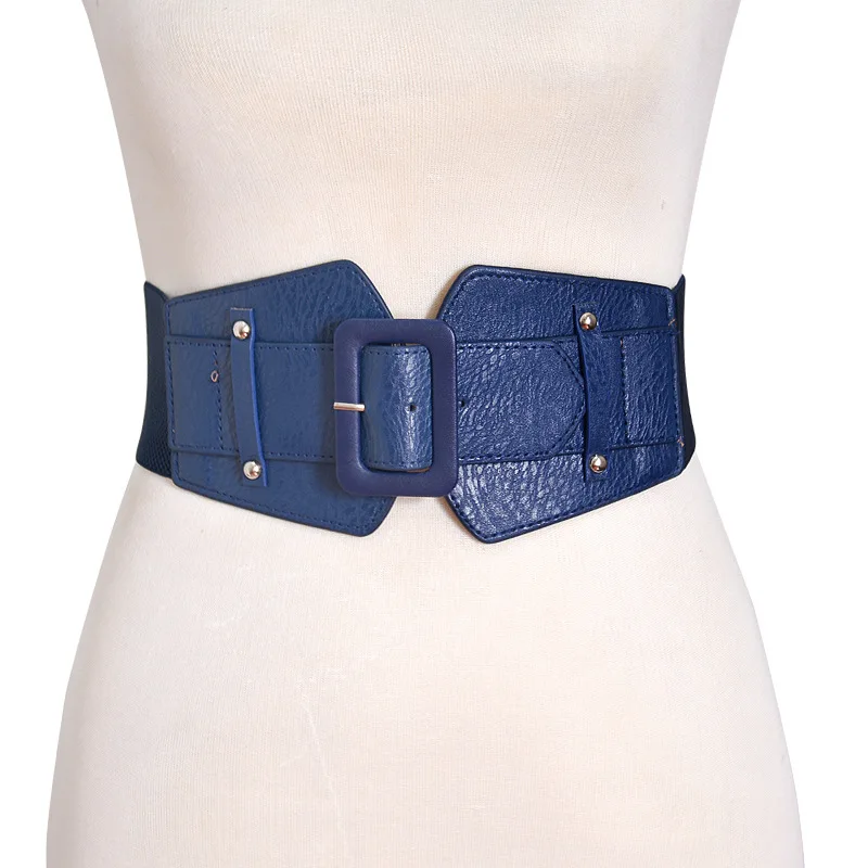 

Fashion Elastic Wide Belt Strap Vintage Women PU Leather Buckle Elastic Wide Belt Strap Solid Color Waistband New