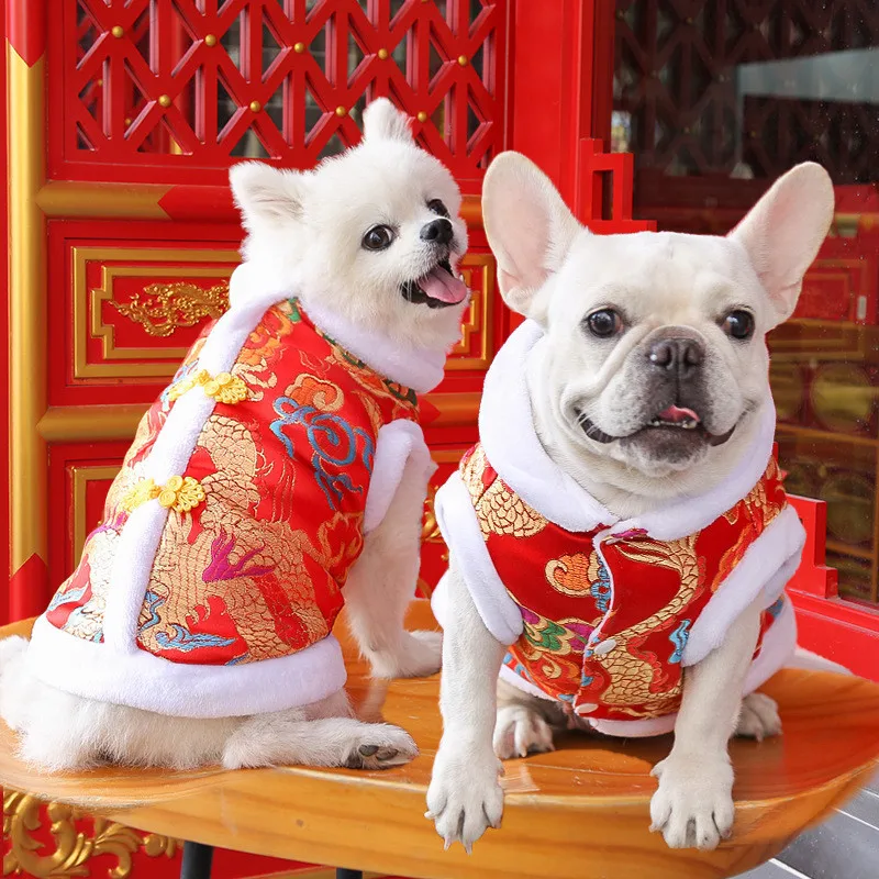 

Pet New Year Clothes Dog Cat Festival Coat Chinese Style Pet Clothing Vest Jacket S-3XL Happy New Year Tang-suit