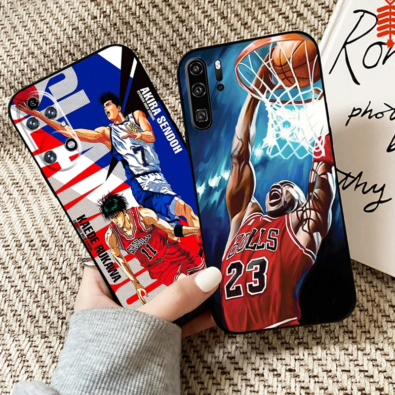 

SLAM DUNK For Huawei P50 P40 P30 P20 Pro Lite 5G For Huawei P Smart Z 2021 Phone Case TPU Liquid Silicon Funda Black