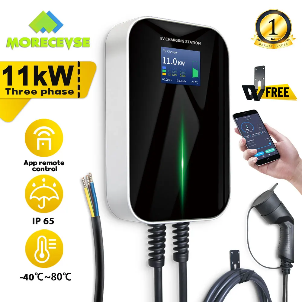 

Зарядное устройство Morec для электромобиля EVSE Wallbox 380 В 11 кВт с разъемом типа 2 6 м Cable16A 3-фазный IEC 62196-2