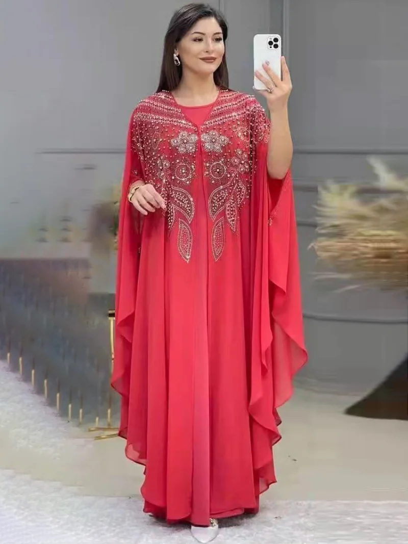 Abayas for Women Dubai Luxury 2023 Chiffon Boubou Muslim Modest Dress Caftan Marocain Wedding Party Occasions Djellaba Femme