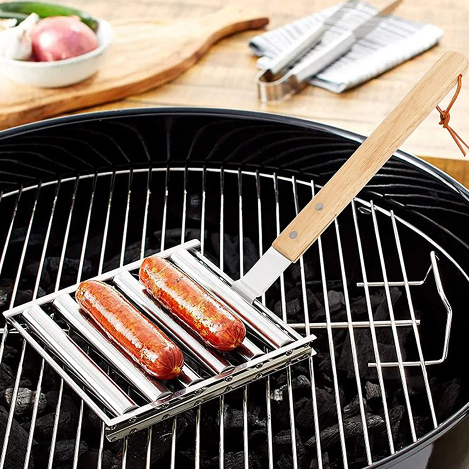 

Sausage BBQ Grill Racks Stainless Steel Hotdog Roller Grill Brackets Portable Heat Resistance Non-Stick Barbecue Tool