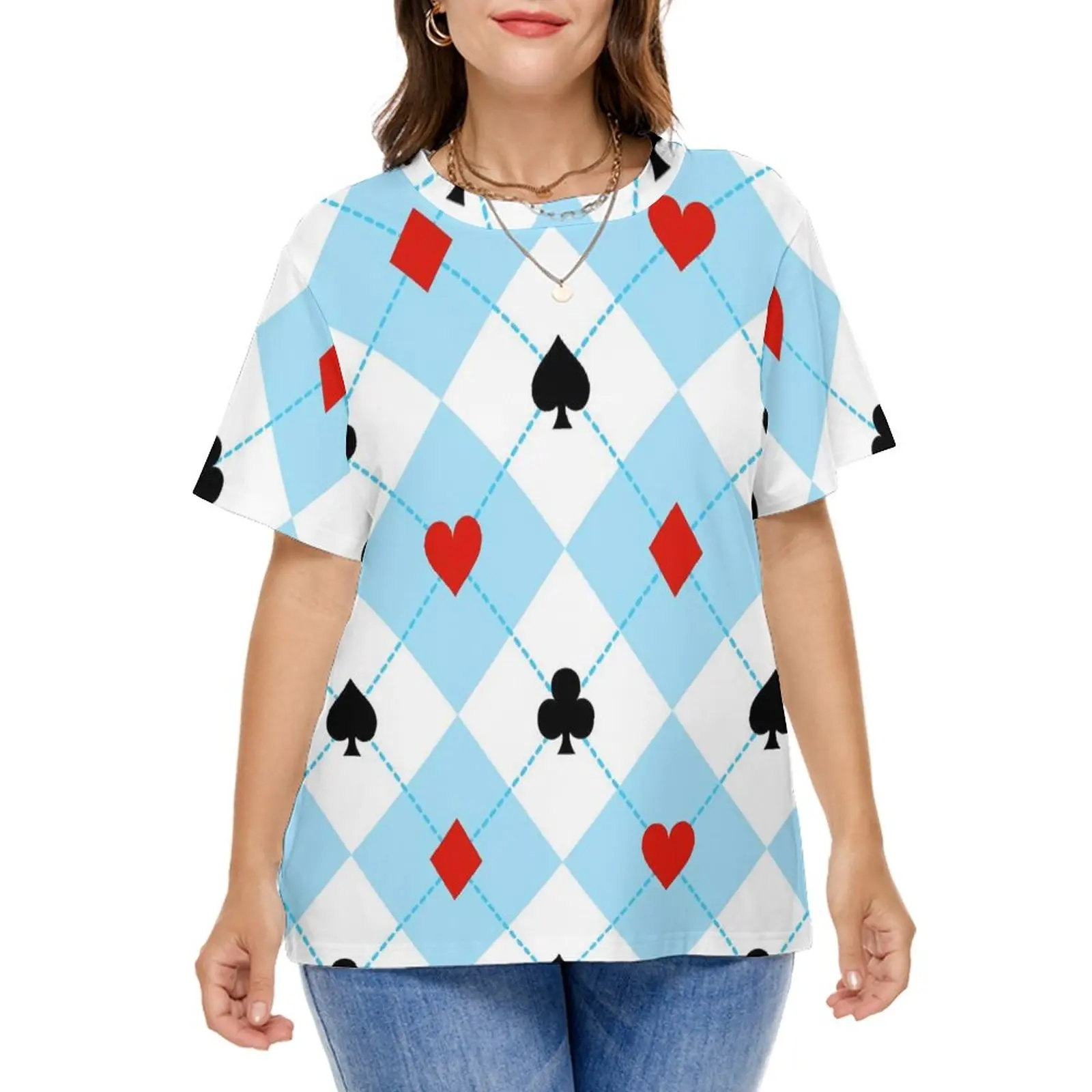 Poker Heart T Shirt Playing Cards Suit Symbols Trendy T Shirts Short Sleeve Casual Tshirt Summer Graphic Tops Plus Size 5XL 6XL