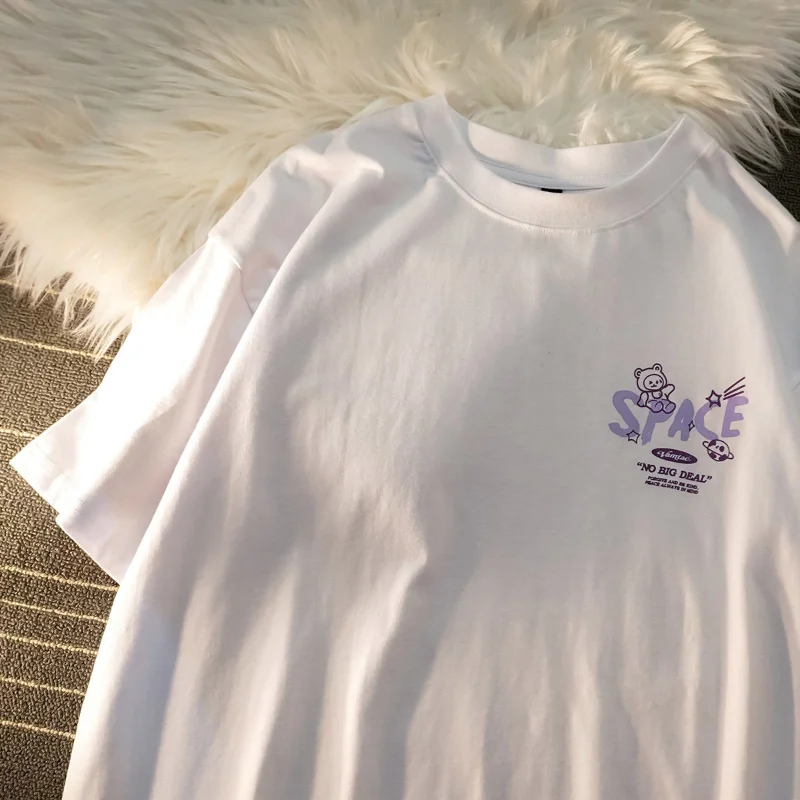 Футболка женская оверсайз с коротким рукавом и принтом медведя |