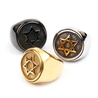 gold david ring men ladies good luck stainless steel judaism religious jewelry solomon seal six pointed star wholesale israel
