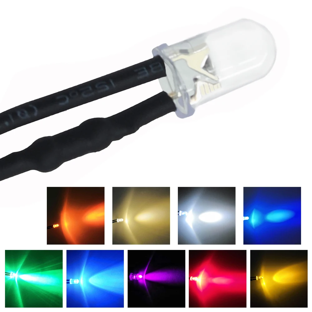 1 шт., 5 мм, круглая Предварительно Проводная лампа 12 В постоянного тока, фотолампа, лампочка, красный, синий, белый, зеленый, теплый диод, излучающие диоды, несколько цветов на выбор