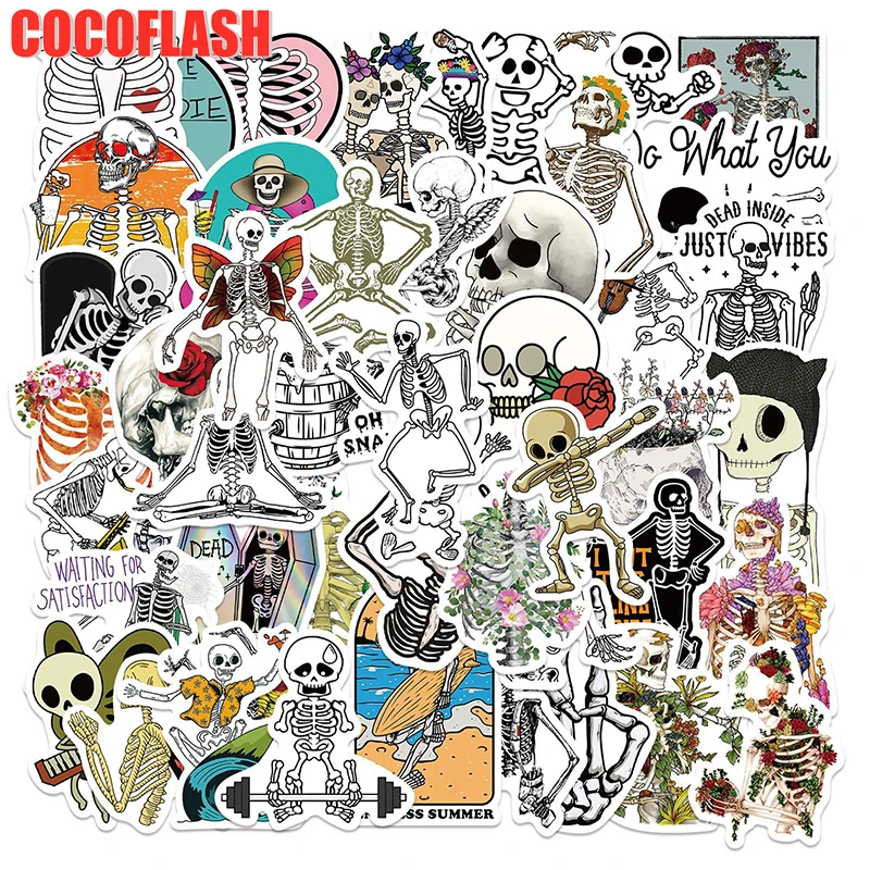 

10/50Pcs/lot Art Style Cartoon Skeleton Funny Skull Cool Graffiti Stickers For Luggage Skateboard Kids Diy Laptop Phone Guitar