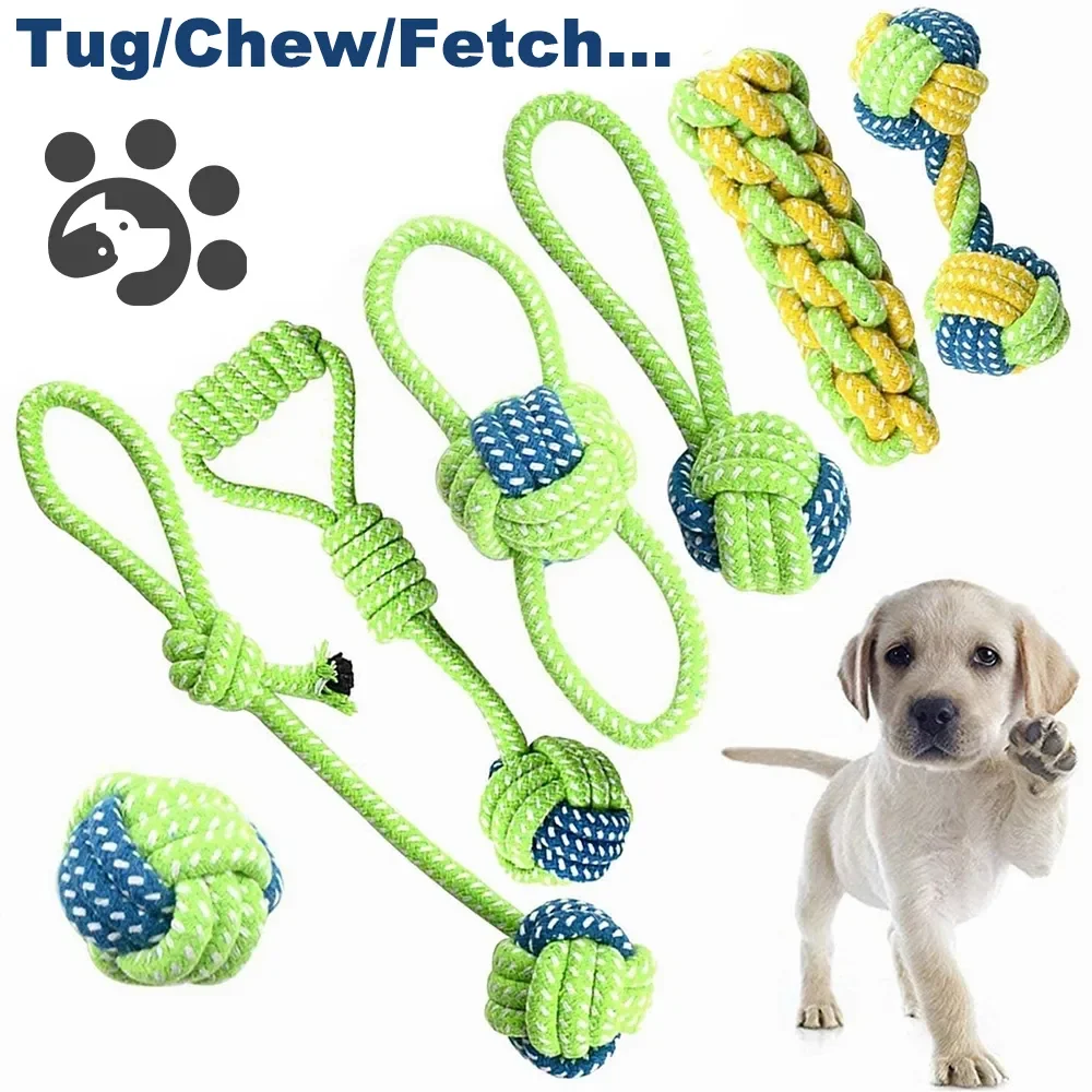 

Dog Toy Rope Ball Toy for Small Medium Dogs Outdoor Training Toy for Dogs Teeth Cleaning Tug Toy Interactive Knot Rope TY0078
