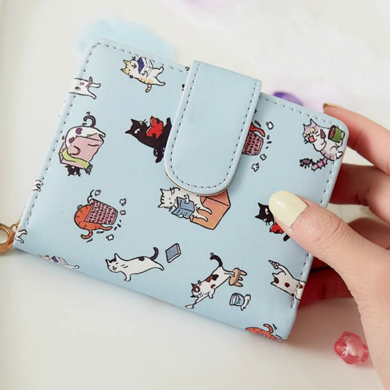 

Mini Cartoon Short Wallets Women Student Coin Zipper PU Leather Foldable Korean Purses Ins Portable Simple Kawaii Holders Femme