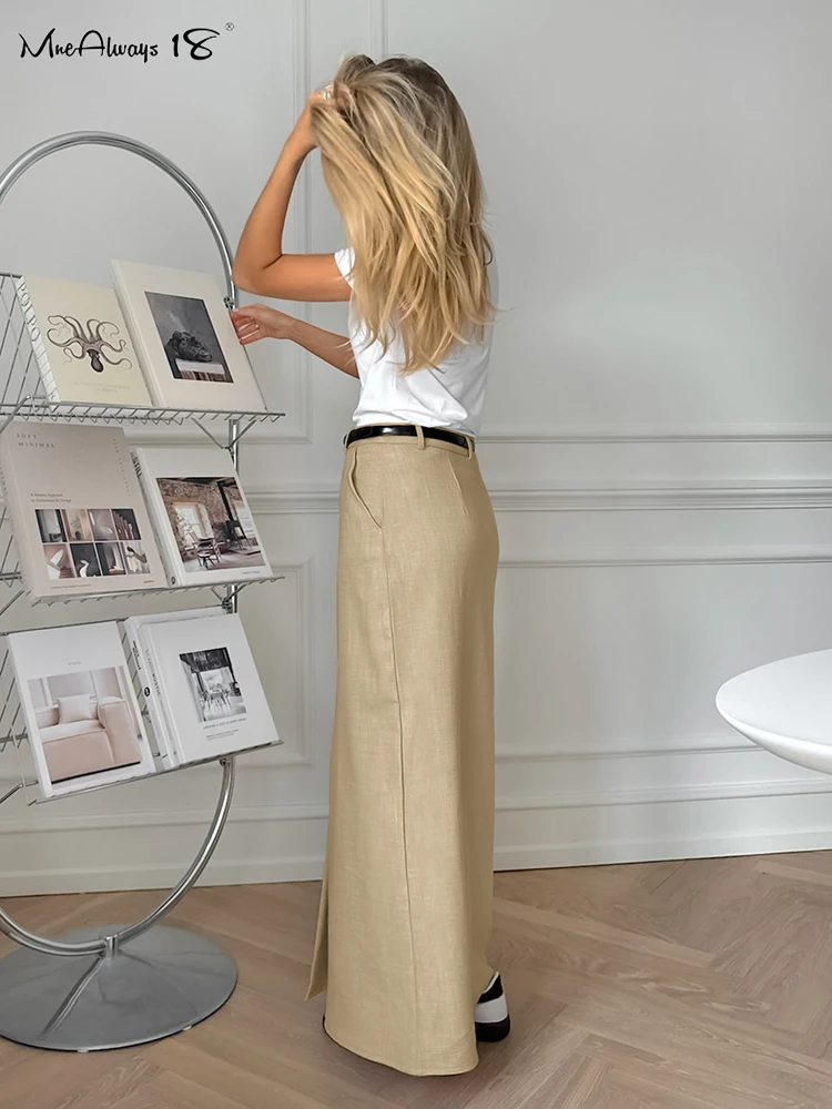 Элегантная прямая юбка Mnealways18 цвета хаки по щиколотку женские офисные хлопковые