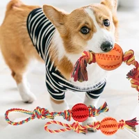 dog chew training ball toys tooth cleaning interactive chew ball puppy pet play training rubber chewing toy with rope handle