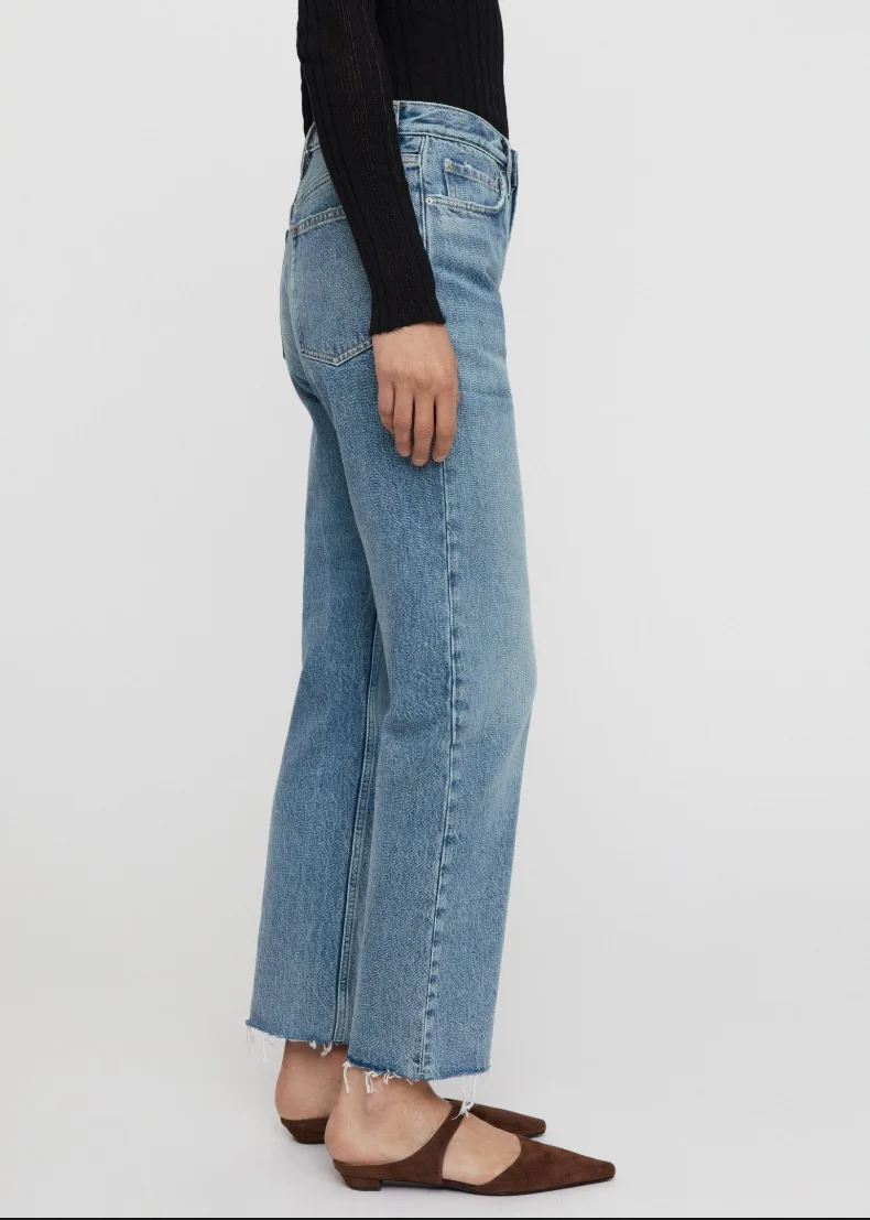 Tote** spring/fall women denim pants cotton straight multi color skinny ankle length pocket pants high waist tassels