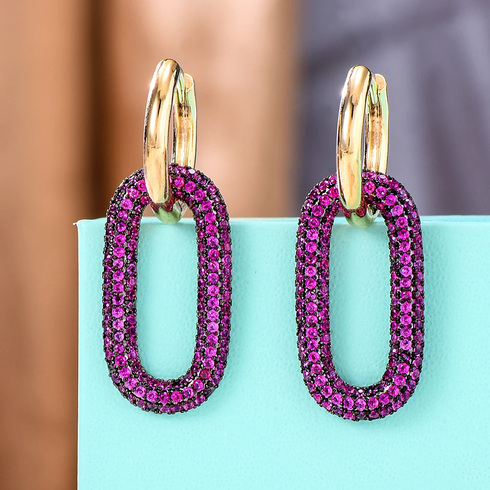 

Soramoore Brand Luxury Oval Multicolor Fine Earrings for Women Bridal Wedding Engagement Full AAA CZ 2020 Earrings Jewelry