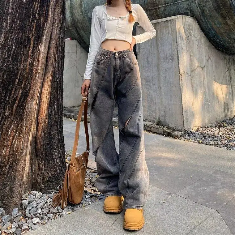 

New Design Hip Hop Ripped Women's Jeans Stacked Sweat Pants Plus Size Men's Skinny Vintage Washed Trousers Denim Jeans for Men