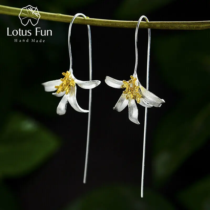 

Osmanthus Fragrans Flower Dangle Earrings Real 925 Sterling Silver Fine Jewelry