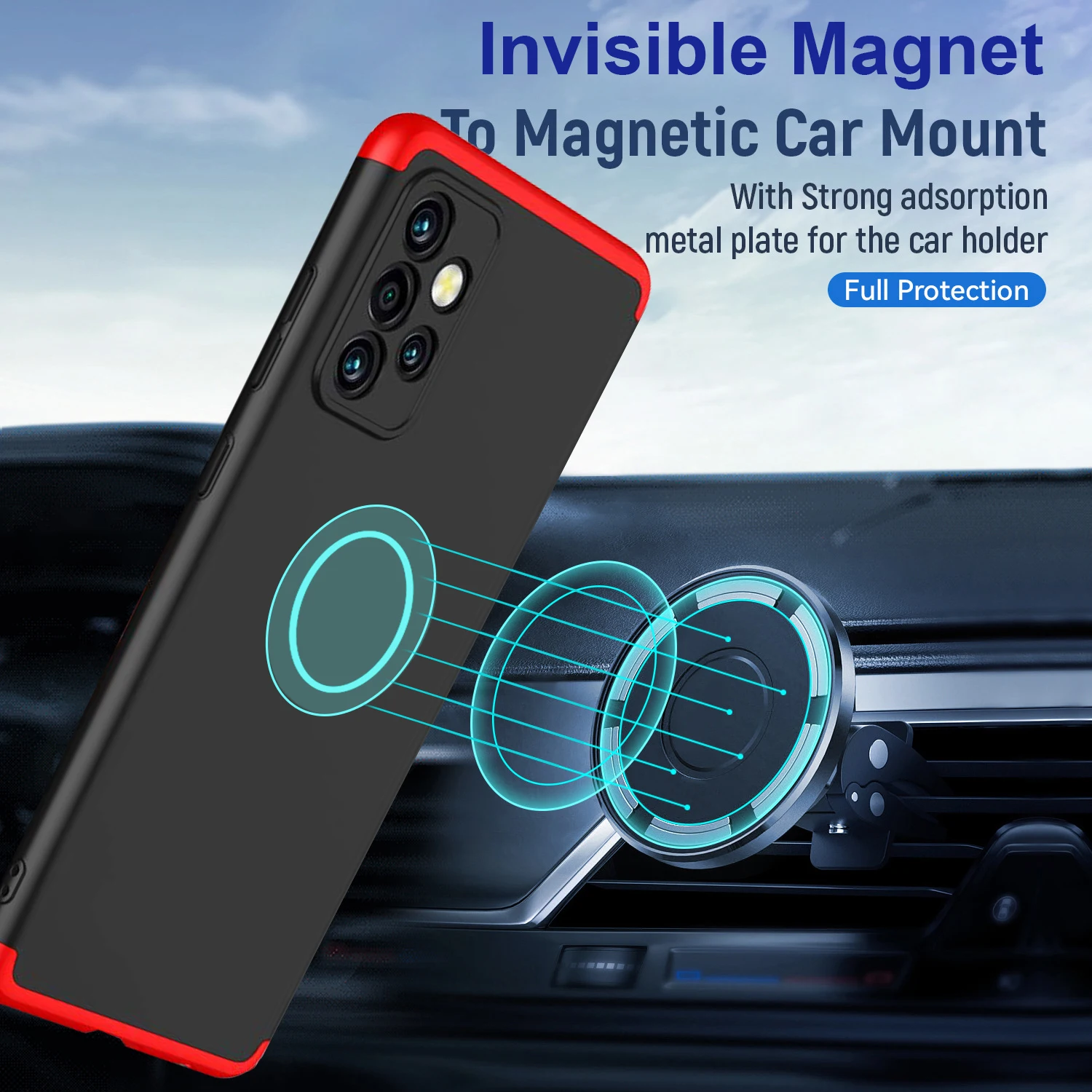 

3 in 1 Magnetic Car Case A53 5G A52 A52S Luxury Hard Plastic Camera Protection Cover For Samsung Galaxy A32 A22 A53 A12 4G 5G