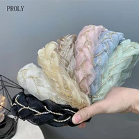 proly new fashion women headband hand woven braided hairband fresh color mesh spring summer turban hair accessories adult