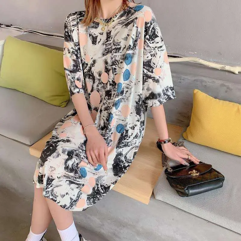 

Fdfklak New Print Short Sleeve Nightgowns For Women Loose Summer Night Dress Female Nightwear Sleepshirt Homewear Dresses
