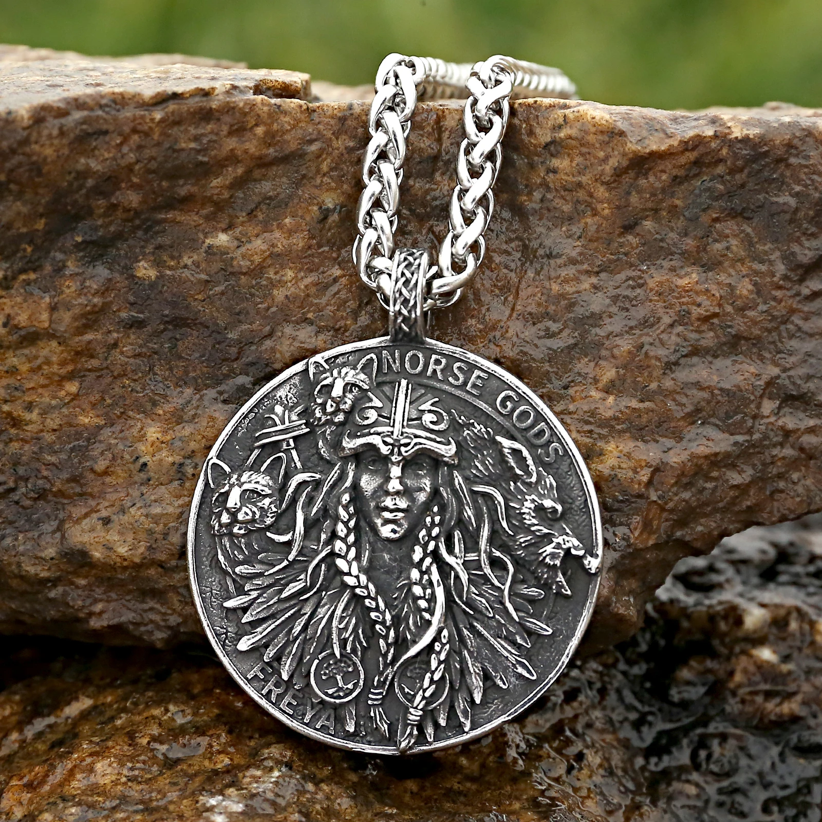 

Stainless Steel Viking Jewelry Norse Goddess Freya Amulet Necklace