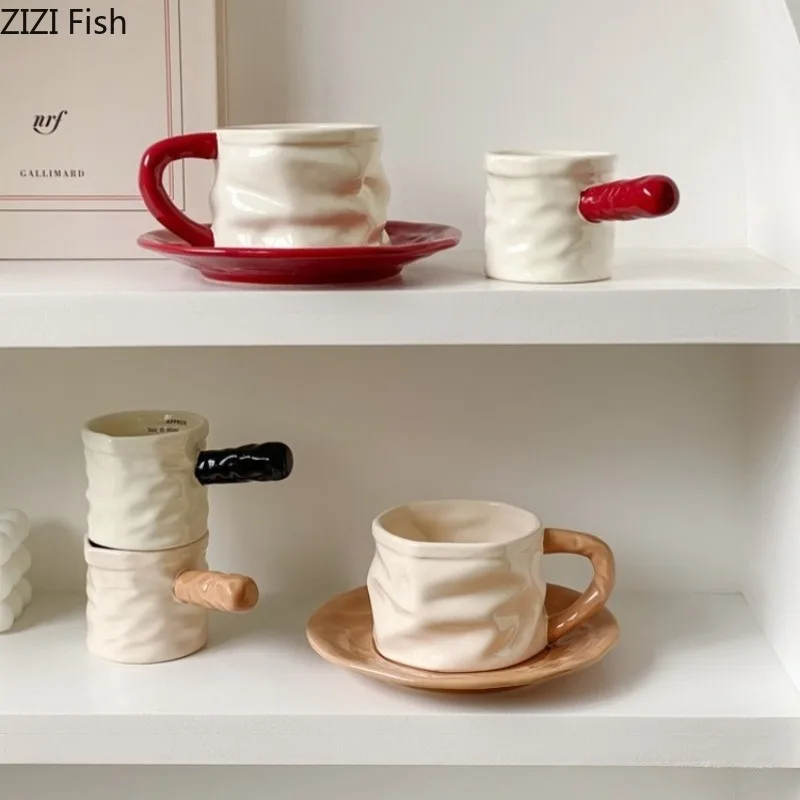 Цветная керамическая кофейная чашка и набор тарелок Офисная кружка для