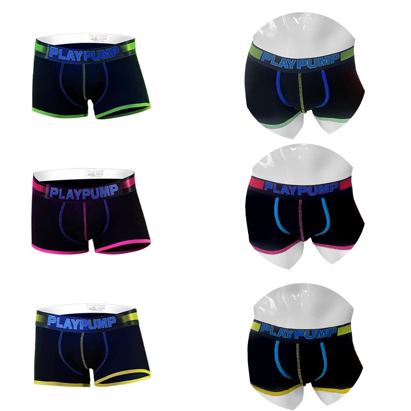 

PLAYPUMP Mens Boxer Sexy Underwear Soft Shorts Cotton Soft Long Underpants Male Panties 3D Pouch Shorts Under Wear Pants Short