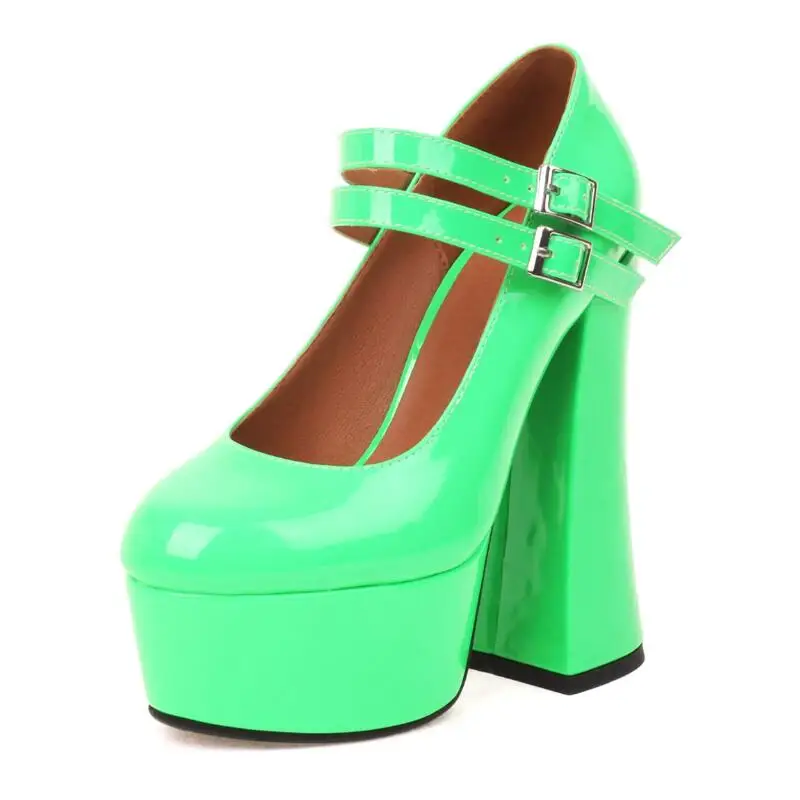 Women's Sexy Party Shoes New Patent Leather Thick High Heel Platform Pumps Black Red Yellow Green Pink Wedding Big Size 42 |