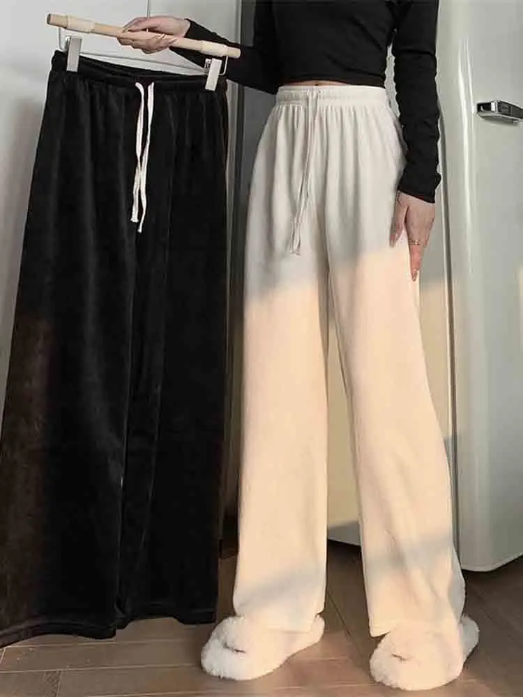 

Elastic High Waist Slimming Black Casual Pants for Women Spring and Autumn Small Loose Wide Leg Straight Trousers New pants