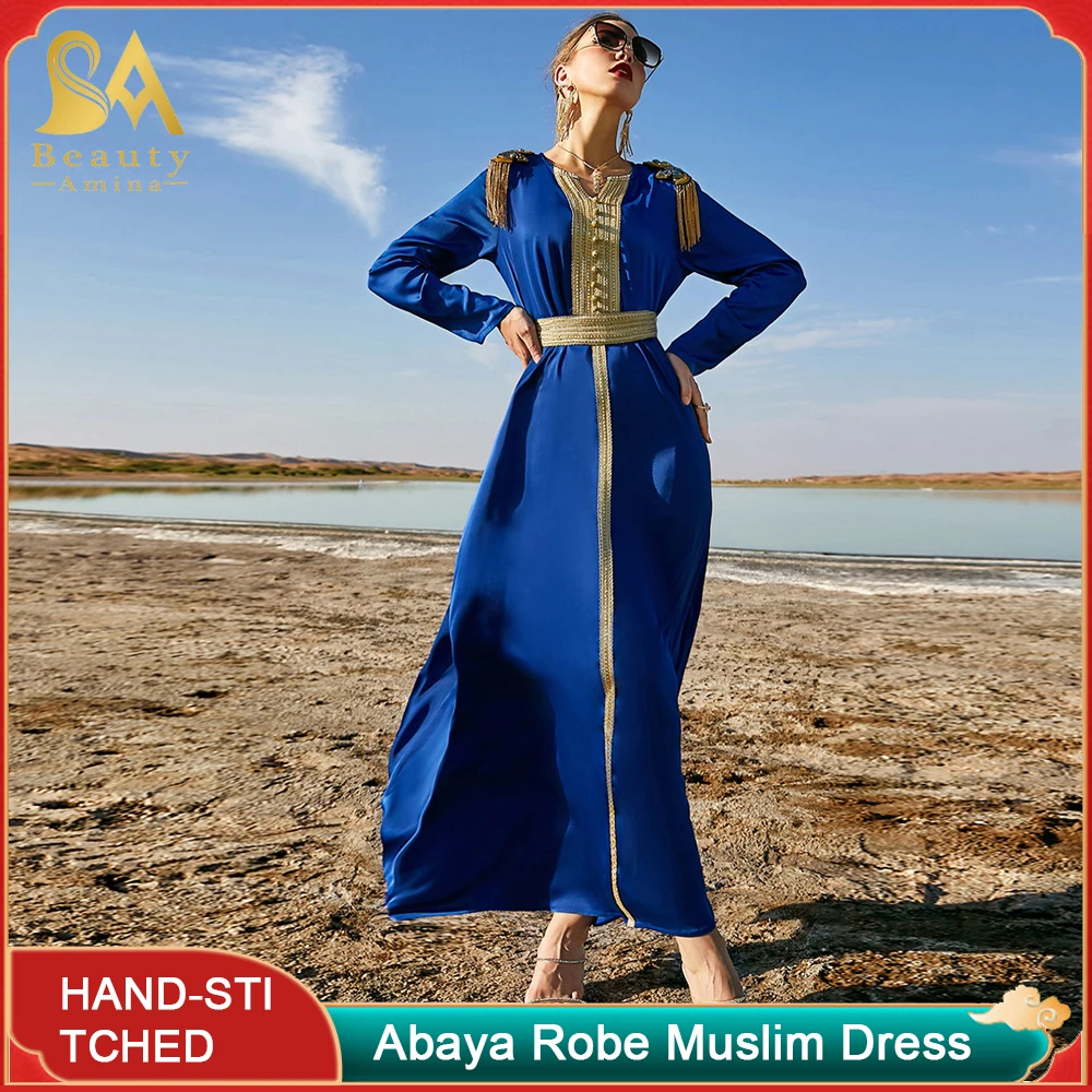 Abaya Robe Royal Blue Epaulette Long Dress Swing Skirt Travel Party Long Dress Ethnic Festive Dress Off-the-Shoulder Long Robe
