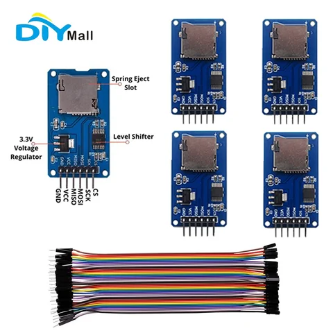 5 шт. модуль SD-карты Mini TF Card Reader Writer Sensor + 40P кабель Dupont между мужчинами и женщинами для Arduino Mega2560 Nano ESP32