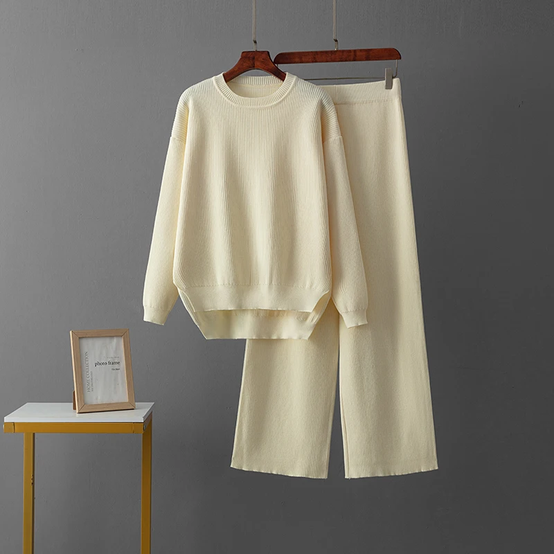 Женский трикотажный спортивный костюм свободный свитер с высоким воротом и