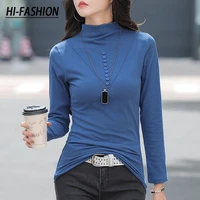 hi fashion women long sleeve blouses korean cotton half turtleneck slim female tops tees harajuku all match plus size shirts