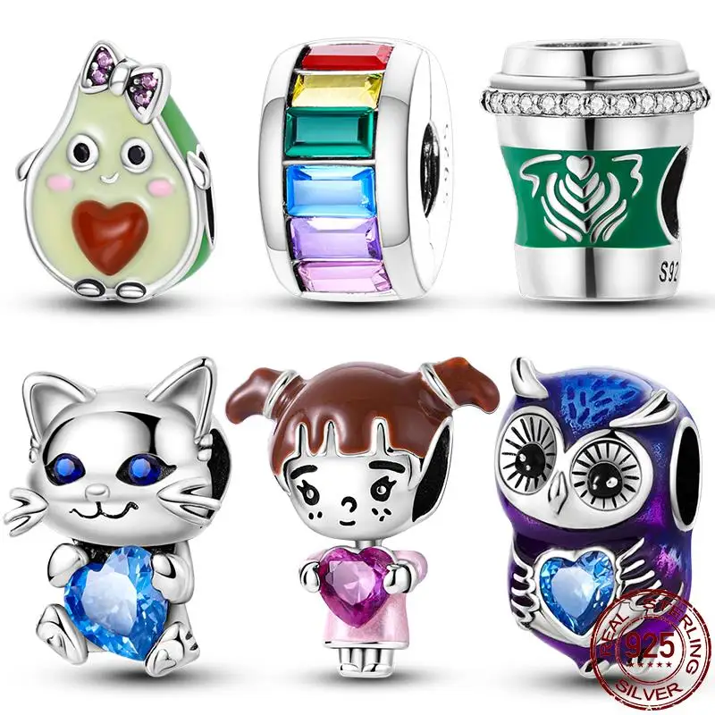 

Fit Pandora 925 Original Bracelet 925 Sterling Silver Charm Avocado Girl Color Zircon Charms Beads Fine DIY Jewelry Gifts Making