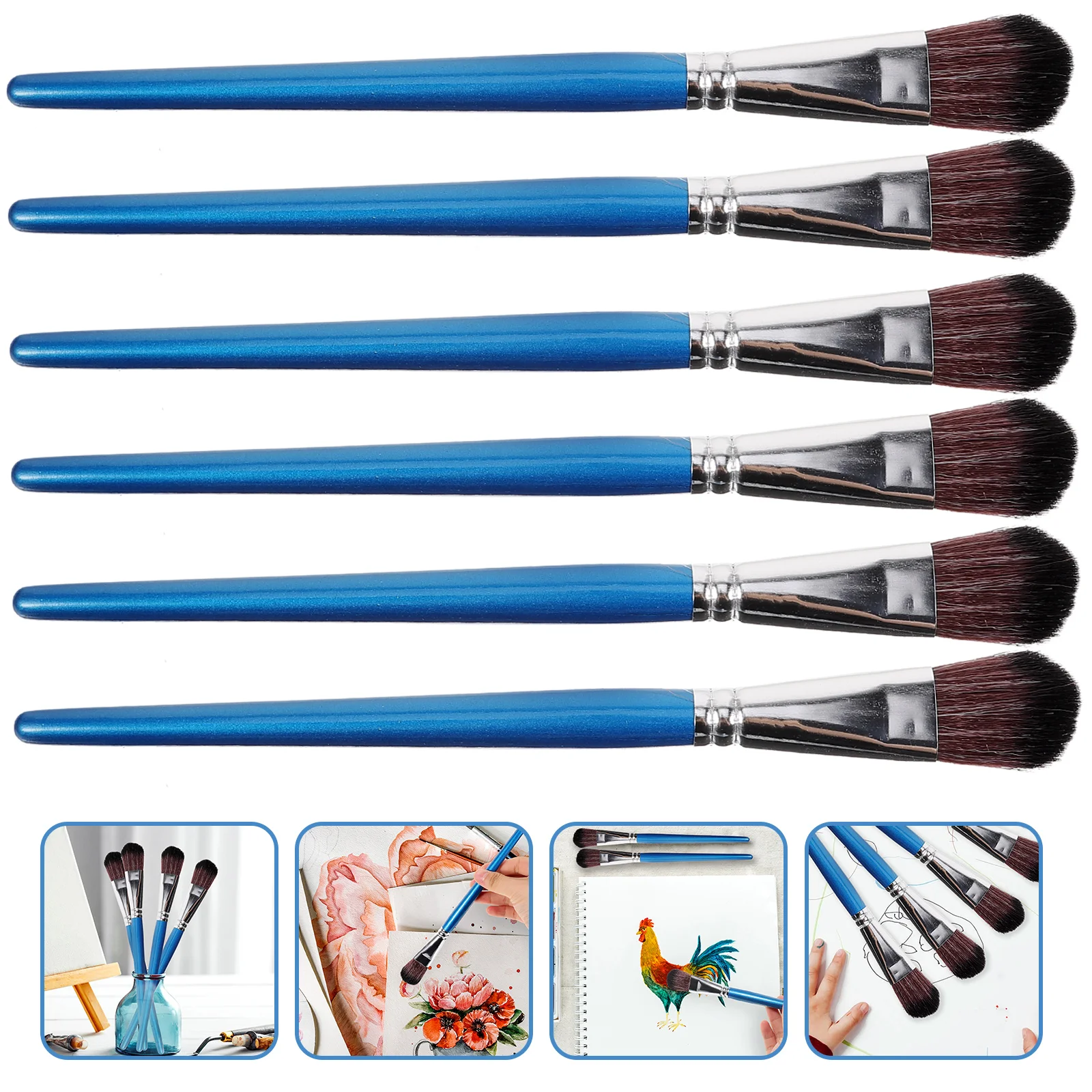

6 Pcs Brushes Bulk Acrylic Painting Nylon Artist Craft Paintbrushes Short Hair Watercolor