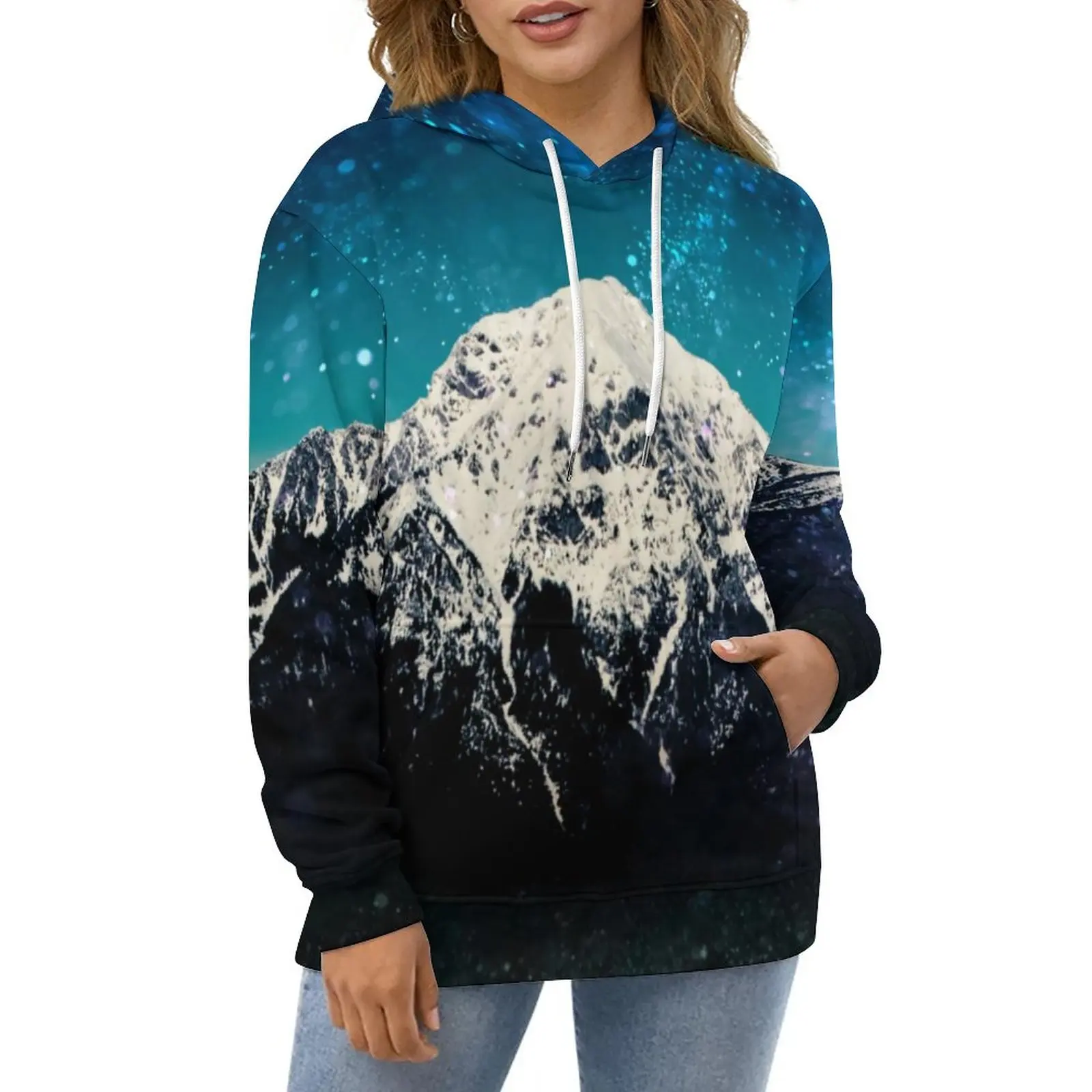 

Galaxy Mountain Casual Hoodies Starry Space Print Kawaii Design Loose Hoodie Winter Long Sleeve Classic Oversized Clothing Gift