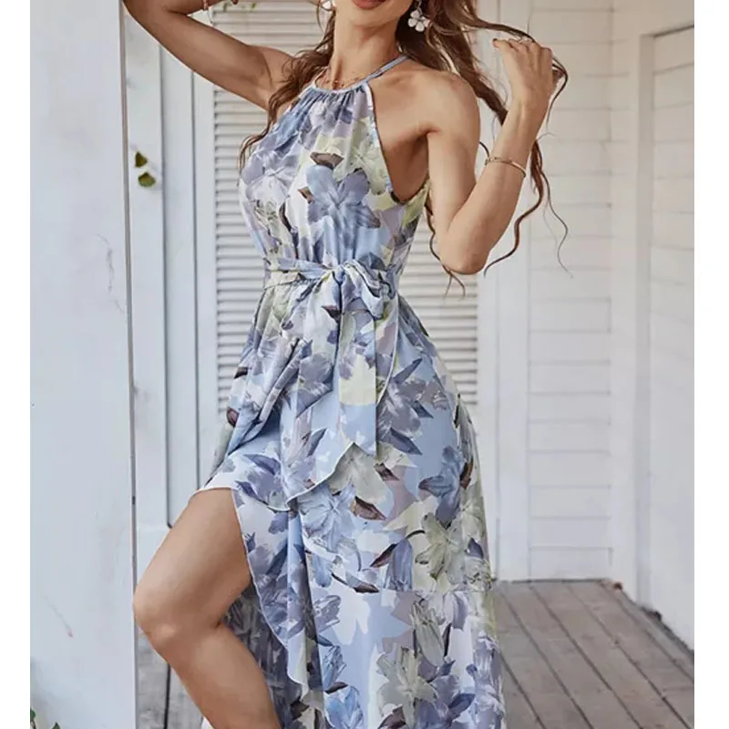 

Женское платье на бретельках с принтом для отдыха, женское платье