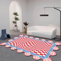 plaid plush bedroom rug long fluffy colorful bedside carpet corridor area floor pad mat doormat aesthetic home room decor