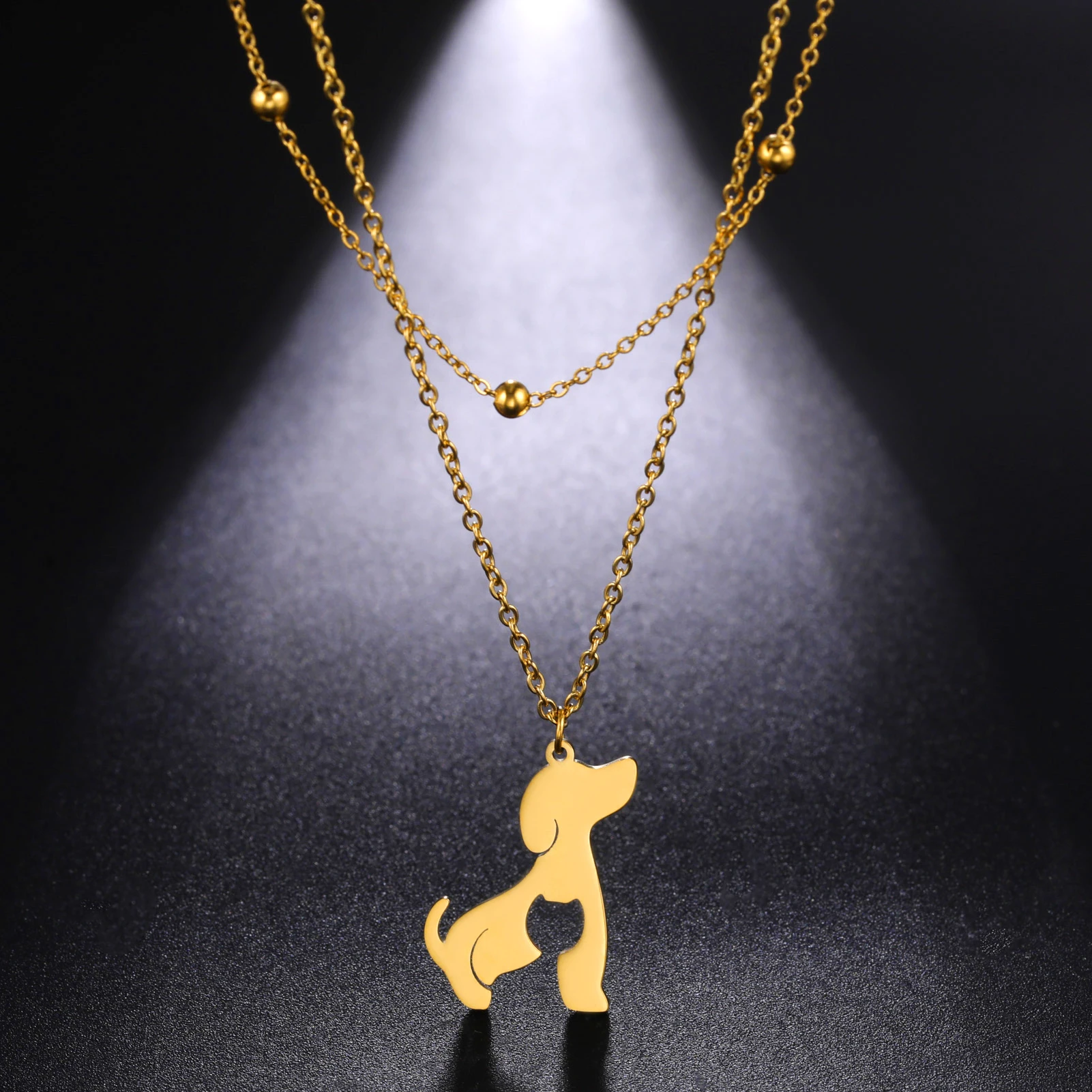 

Hollow Cat Dog Animal Pendant Necklace Trend Women's Necklace Simple Stainless Steel Double Chain Necklace for Birthday Gifts