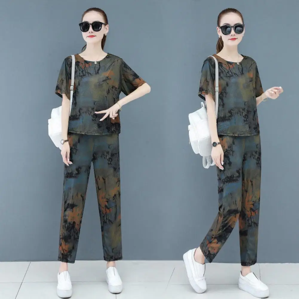 

Casual Outfit Ankle Length Female Outfit Comfortable Dressing Up Popular Summer Printing Mid-aged Mother Outfit