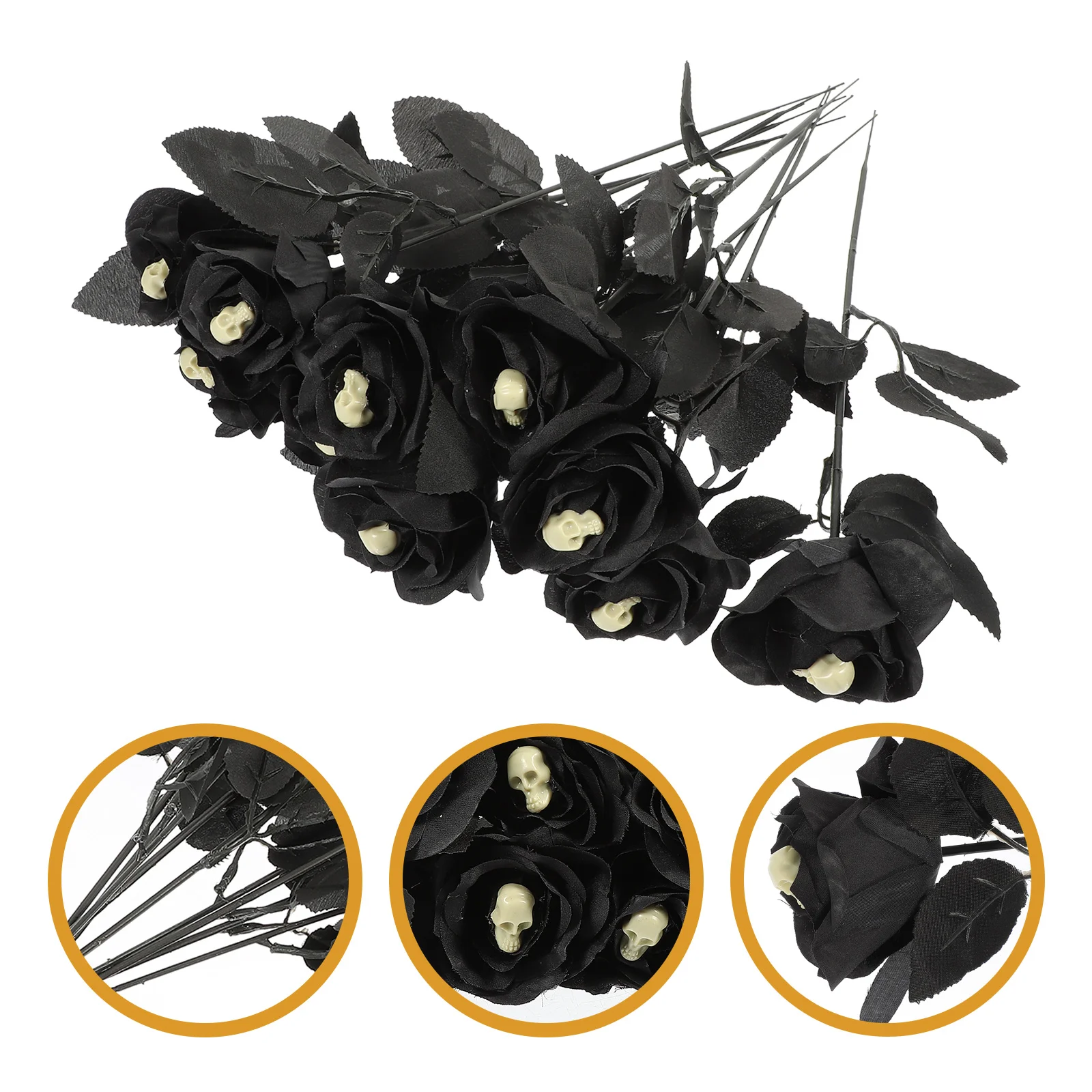 

10 Pcs Rose Halloween Decoration White Home Fake Creepy Black Wedding Decorations Flower Arrangement Horrific Faux Prop