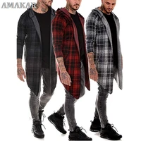 gothic trench knitted plaid cardigan coat men slim long hooded cloak sweater coat fashion jacket autumn steampunk
