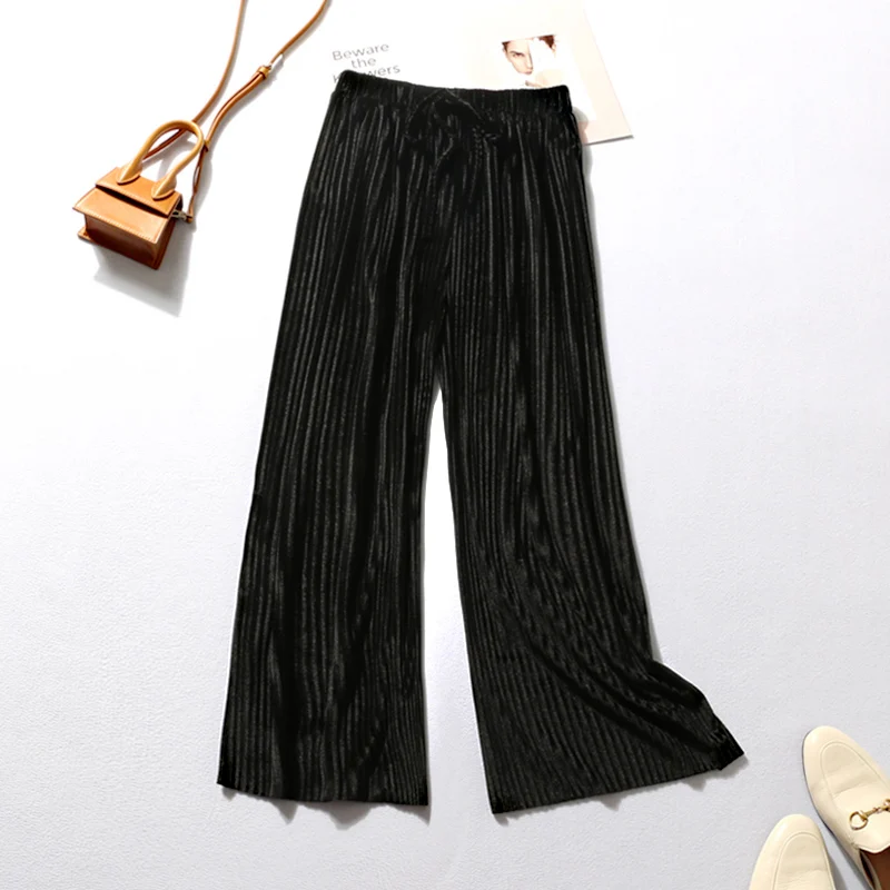 Women Femme Elastic Pleated Fashion Summer Wide Casual 2023 Trousers Pant Leg New Loose High Long Pants Pants Waist For