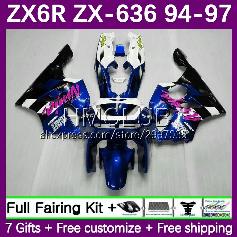 

Корпус для KAWASAKI NINJA ZX 6R 636 600CC ZX636 ZX-6R 70No.75, синяя, черная, Φ 1994 1995 1996 1997 ZX6R 94 95 96 97, обтекатель