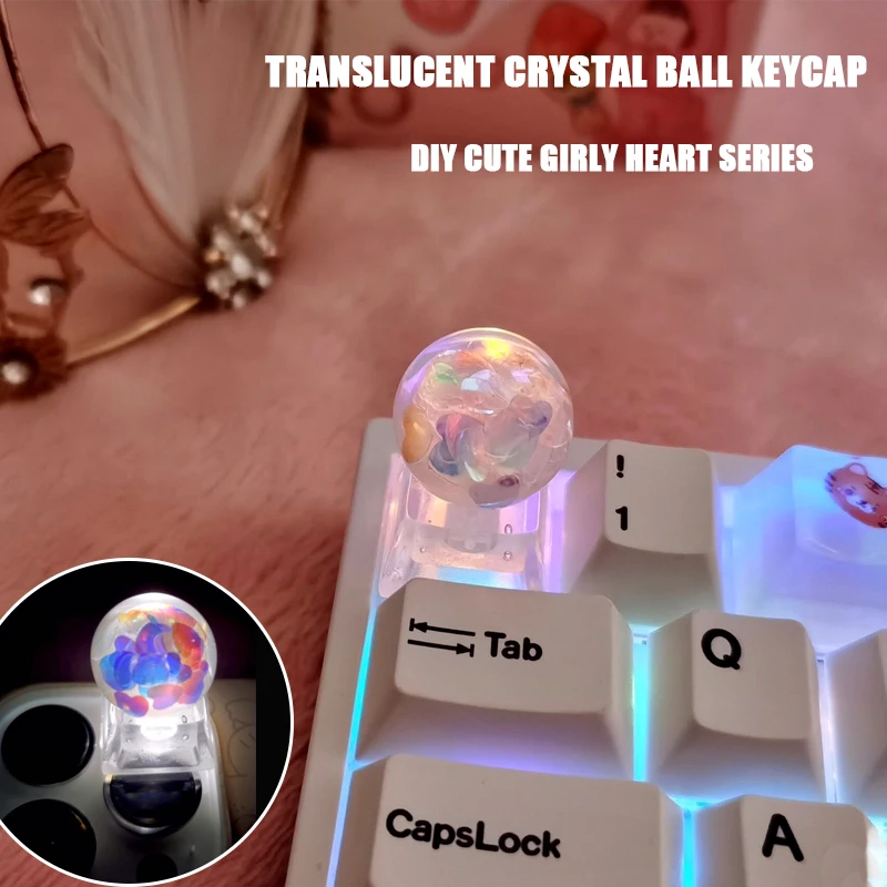 

Crystal Ball Mechanical Keycap Personality Light-transmitting Round Handmade Custom Keyboard Accessories Pink DIY Keyboard Cap