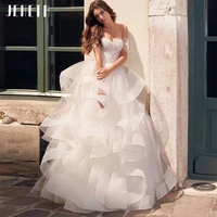 jeheth dreamy lace appliques sweetheart neck princess wedding dresses 2022 off the shoulder tiered tulle bridal gowns