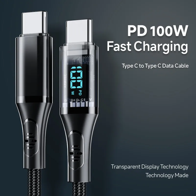 

7A 100W Digital Display PD Fast Charging Type C to Type C Cable USB C Cable For HUAWEI Xiaomi Samsung Phone Charger Data Cord