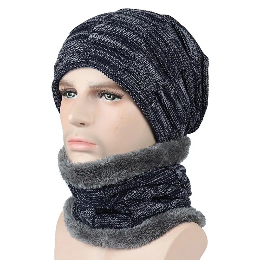 

2023 Square Lattice Velvet Beanie Skullies Hat Unisex Winter New Wool Caps Men Knitted Bonnet Beanies Cap Male Warm Sets 2