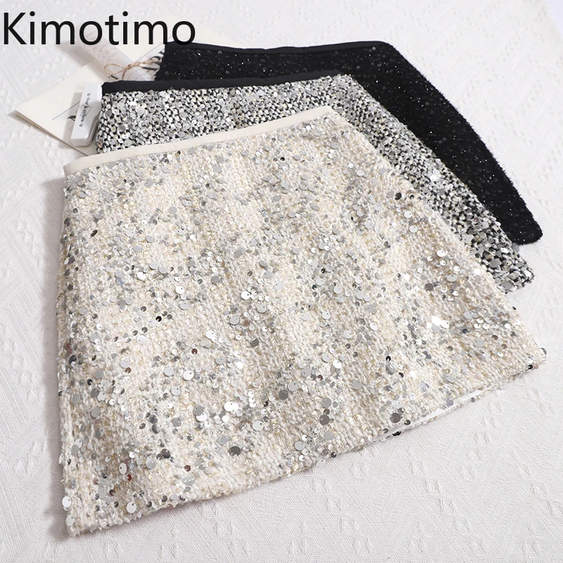 Kimotimo винтажная твидовая юбка Y2k с блестками женская 2024 осень-зима модные
