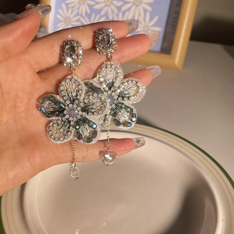 

French Crystal Flower Earrings Women's Luxury 2022 New Trendy Design