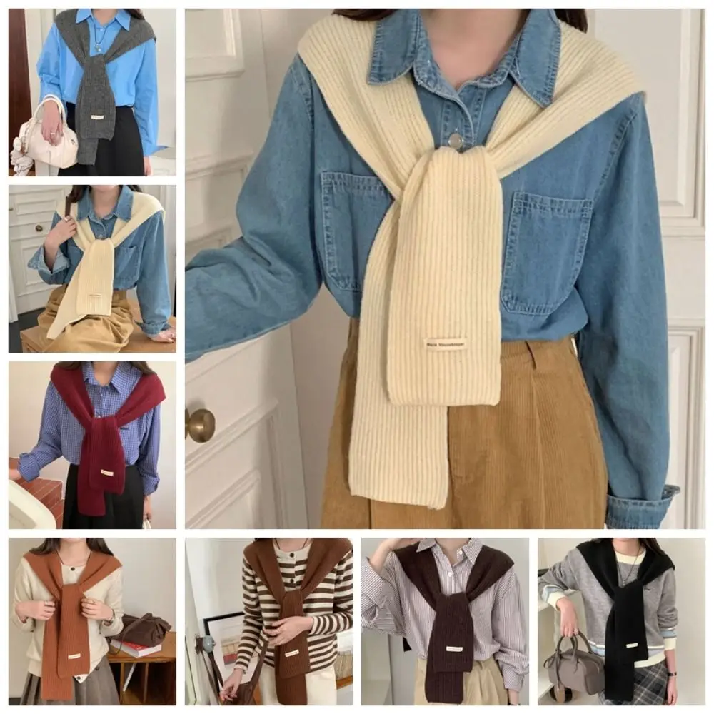 Вязаная шаль в стиле ретро однотонный шарф защита шеи накидка накладной воротник